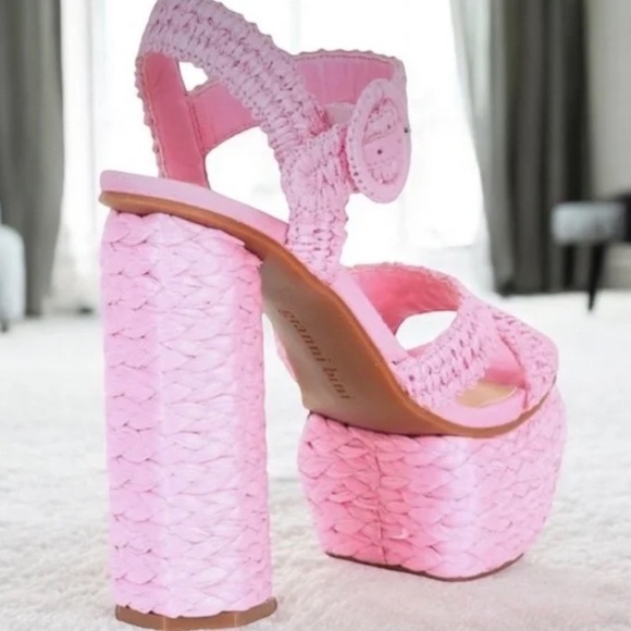 GIANNI BINI PELLE NWOB RAFFIA Pink Woven Platform Sandals - Picture 2 of 7